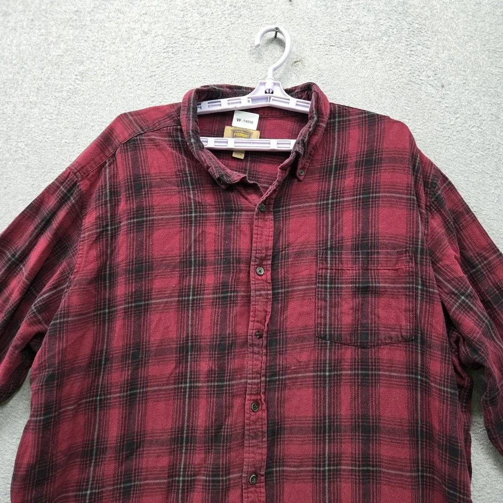 The Foundry Supply Co. Men Button Up Shirt 3XLT Red Plaid Flannel Shirt